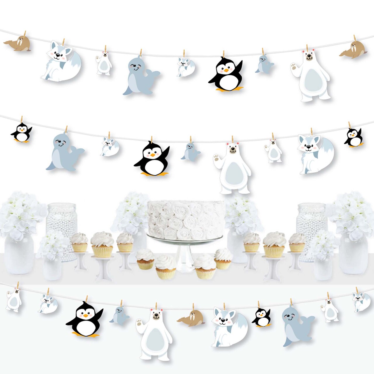 Big Dot of Happiness Arctic Polar Animals - Winter Baby Shower or Birthday Party DIY Decorations - Clothespin Garland Banner - 44 Pieces